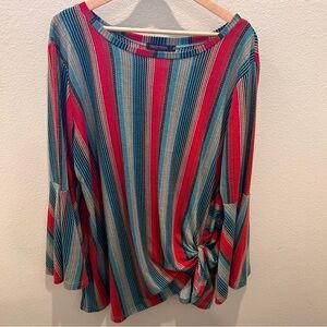 🌿Crazy Train Boho Striped Bell Sleeve Blouse XL - Multicolor Western‎ Boho Top